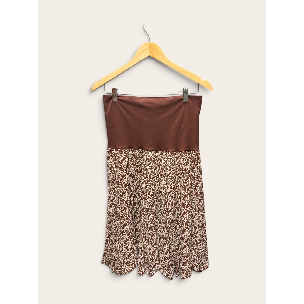 Vintage Cabi Reversible Skirt Brown Floral Scroll Handkerchief Hem Medium